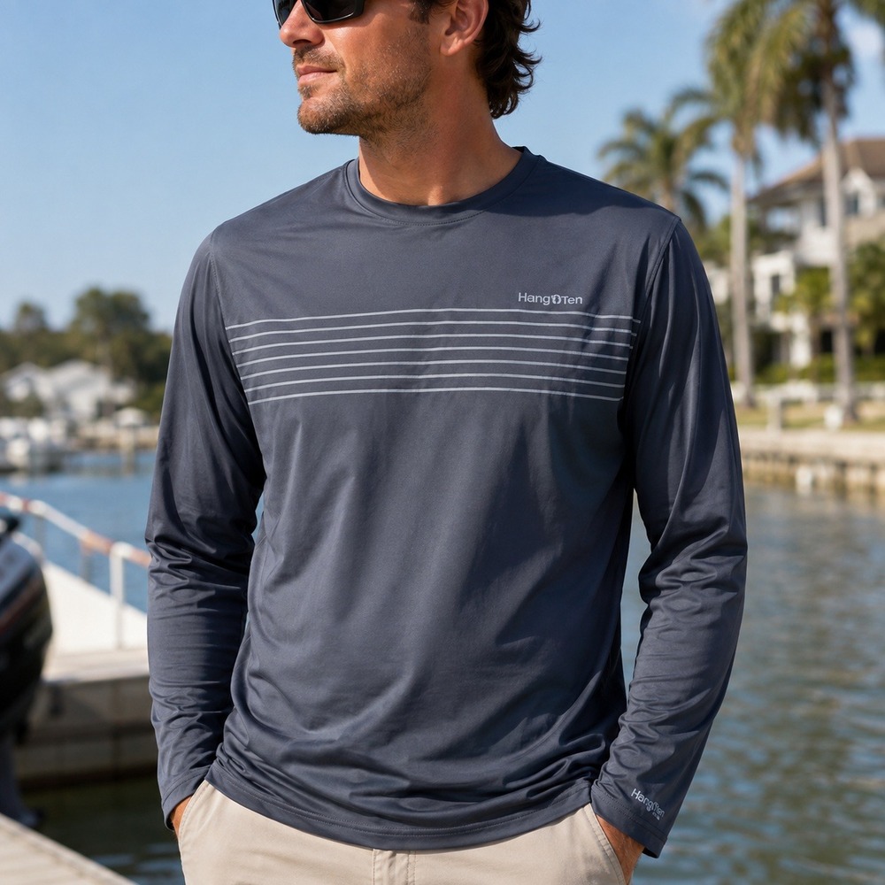 Hang Ten Sun Shirt Mens 2XL Gray Long Sleeve UPF 50+ Performance Tee NWT